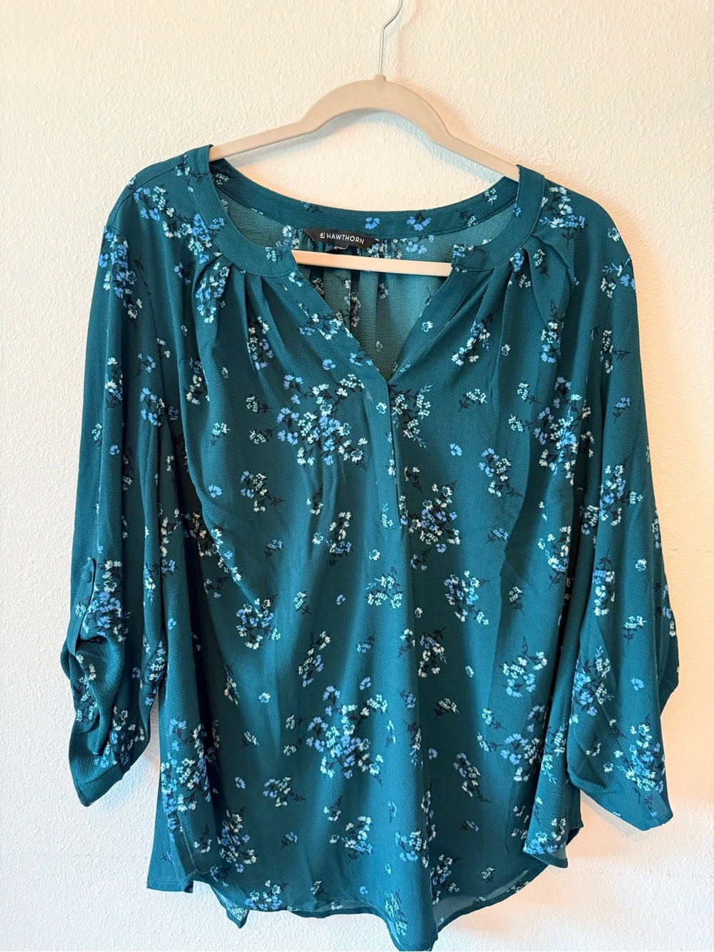 41 Hawthorn Teal Floral Split-Neck Blouse
